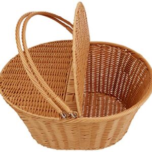 Kovot Poly-Wicker Picnic Basket | Measures 16" x 13.5" x 7.5" | for Picnics, Parties and BBQs | Hand Woven Polypropylene Fibers That Will Last