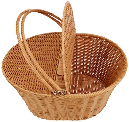 Kovot Poly-Wicker Picnic Basket | Measures 16" x 13.5" x 7.5" | for Picnics, Parties and BBQs | Hand Woven Polypropylene Fibers That Will Last