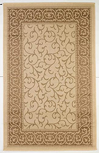 Msrugs Area Rugs - 9x12 Flatweave Collection Key West Beige/Gold Indoor/Outdoor Modern Area Rug - Contemporary Floral Carpet for Patio, Deck, Porch, Camp and Picnic (8'10''x11'9'')