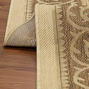 Msrugs Area Rugs - 9x12 Flatweave Collection Key West Beige/Gold Indoor/Outdoor Modern Area Rug - Contemporary Floral Carpet for Patio, Deck, Porch, Camp and Picnic (8'10''x11'9'')