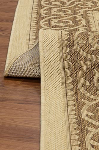 Msrugs Area Rugs - 9x12 Flatweave Collection Key West Beige/Gold Indoor/Outdoor Modern Area Rug - Contemporary Floral Carpet for Patio, Deck, Porch, Camp and Picnic (8'10''x11'9'')