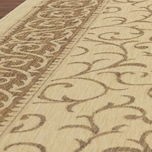 Msrugs Area Rugs - 9x12 Flatweave Collection Key West Beige/Gold Indoor/Outdoor Modern Area Rug - Contemporary Floral Carpet for Patio, Deck, Porch, Camp and Picnic (8'10''x11'9'')