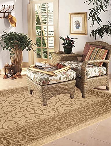 Msrugs Area Rugs - 9x12 Flatweave Collection Key West Beige/Gold Indoor/Outdoor Modern Area Rug - Contemporary Floral Carpet for Patio, Deck, Porch, Camp and Picnic (8'10''x11'9'')