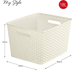 Curver My Style Large Rectangular Storage Basket, Vintage White, 18 Litre