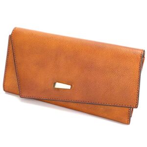 genuine leather wallet rfid blocking women long purse vintage cowhide handmade card holder organizer (brown)