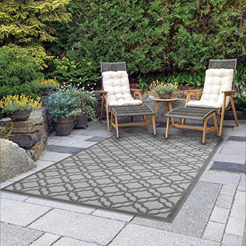 Msrugs Area Rugs - 8x10 Flatweave Collection Light Grey Indoor/Outdoor Modern Area Rug - Contemporary Floral Carpet for Patio, Deck, Porch, Camp and Picnic (7'10''x9'10'')