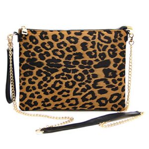 me plus women fashion leopard print handbag shoulder crossbody bag clutch pouch detachable gold chain strap (animal print – brown)