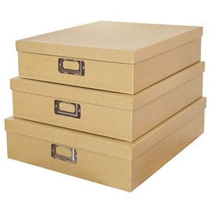 kraft paper storage boxes with lids for documents – set of 3 keepsake boxes: decorative cardboard photo storage containers, memory boxes for keepsakes, stackable archival storage cartons by soul&lane