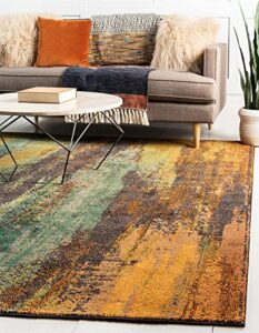 unique loom jardin collection colorful, vibrant, abstract watercolor area rug, square 8′ 0″ x 8′ 0″, multi/beige