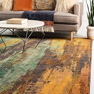 Unique Loom Jardin Collection Colorful, Vibrant, Abstract Watercolor Area Rug, Square 8' 0" x 8' 0", Multi/Beige