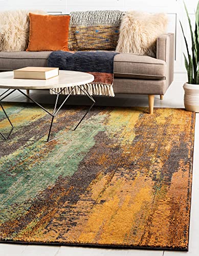 Unique Loom Jardin Collection Colorful, Vibrant, Abstract Watercolor Area Rug, Square 8' 0" x 8' 0", Multi/Beige