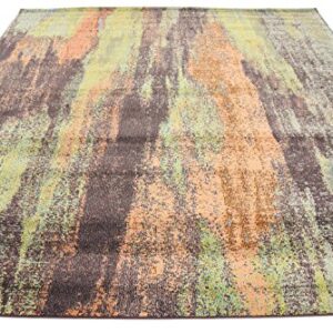 Unique Loom Jardin Collection Colorful, Vibrant, Abstract Watercolor Area Rug, Square 8' 0" x 8' 0", Multi/Beige