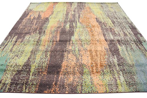 Unique Loom Jardin Collection Colorful, Vibrant, Abstract Watercolor Area Rug, Square 8' 0" x 8' 0", Multi/Beige