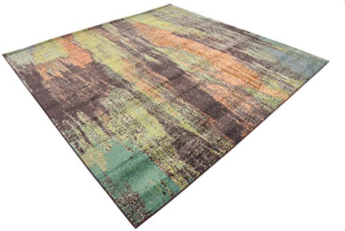 Unique Loom Jardin Collection Colorful, Vibrant, Abstract Watercolor Area Rug, Square 8' 0" x 8' 0", Multi/Beige