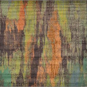 Unique Loom Jardin Collection Colorful, Vibrant, Abstract Watercolor Area Rug, Square 8' 0" x 8' 0", Multi/Beige