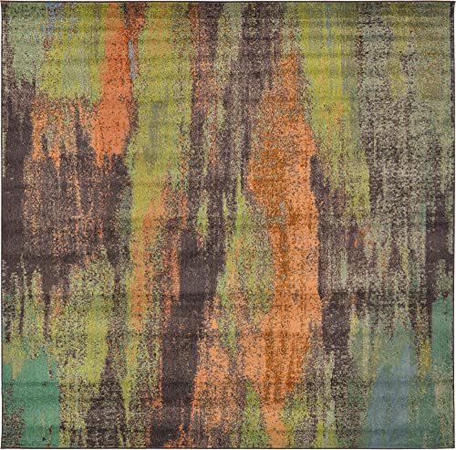 Unique Loom Jardin Collection Colorful, Vibrant, Abstract Watercolor Area Rug, Square 8' 0" x 8' 0", Multi/Beige