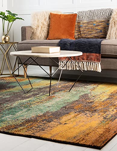 Unique Loom Jardin Collection Colorful, Vibrant, Abstract Watercolor Area Rug, Square 8' 0" x 8' 0", Multi/Beige