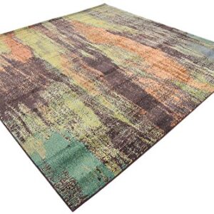 Unique Loom Jardin Collection Colorful, Vibrant, Abstract Watercolor Area Rug, Square 8' 0" x 8' 0", Multi/Beige