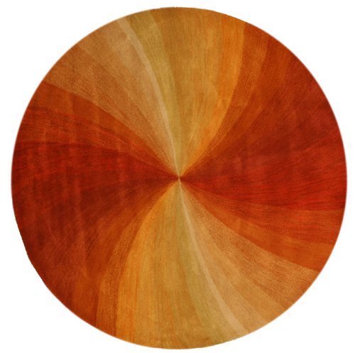 EORC, LLC Hand-Tufted Wool Orange Contemporary Abstract Swirl Rug, 6' Round, Red