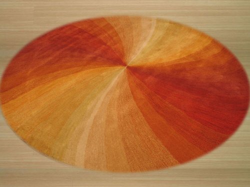 EORC, LLC Hand-Tufted Wool Orange Contemporary Abstract Swirl Rug, 6' Round, Red