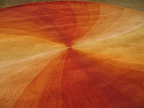 EORC, LLC Hand-Tufted Wool Orange Contemporary Abstract Swirl Rug, 6' Round, Red