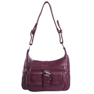 silver fever® leather buckle flap hobo handbag (burgundy)