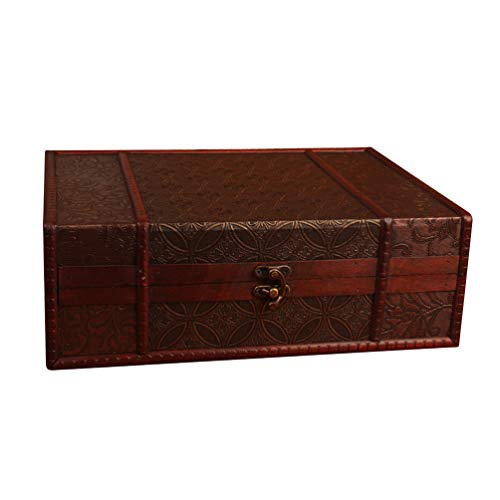 Cabilock Small Box with Lid Wooden Desktop Storage Boxes Wood Treasure Box for Books Jewelry Document Box without Lock (Coins Pattern) Keepsake Boxes with Lids