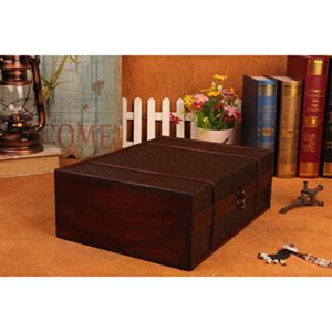 Cabilock Small Box with Lid Wooden Desktop Storage Boxes Wood Treasure Box for Books Jewelry Document Box without Lock (Coins Pattern) Keepsake Boxes with Lids