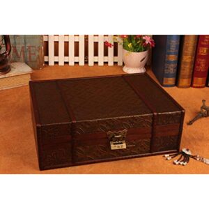 Cabilock Small Box with Lid Wooden Desktop Storage Boxes Wood Treasure Box for Books Jewelry Document Box without Lock (Coins Pattern) Keepsake Boxes with Lids