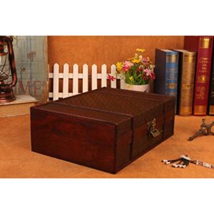 Cabilock Small Box with Lid Wooden Desktop Storage Boxes Wood Treasure Box for Books Jewelry Document Box without Lock (Coins Pattern) Keepsake Boxes with Lids