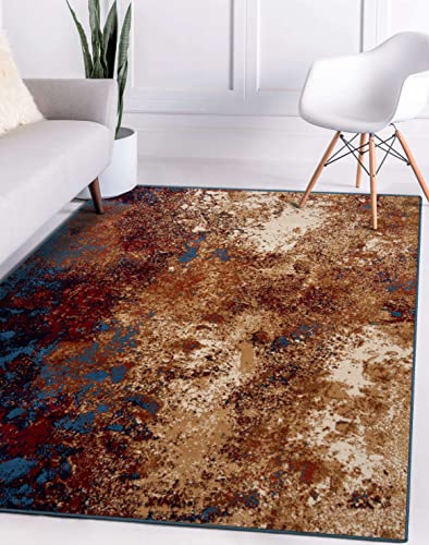 LUXE WEAVERS – Howell Collection – Modern Splatter Blue 5 x 7 Abstract Area Rug