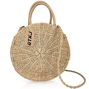 women straw summer beach bag handwoven round rattan bag cross body bag shoulder messenger satchel with handle