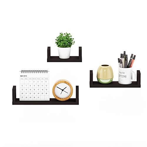 FURINNO Indo Wall Mounted Floating Shelves, Espresso