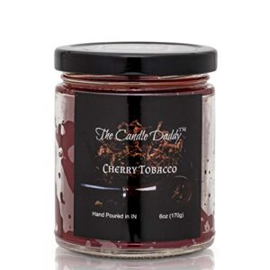 cherry tobacco scented candle – 6 ounce jar candle- hand poured in indiana
