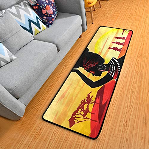 African Women Kitchen Rugs Non-Slip Soft Doormats Bath Carpet Floor Runner Area Rugs for Home Dining Living Room Bedroom 72" X 24"