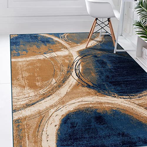 LUXE WEAVERS Howell Collection Abstract Circles Blue 8x10 Area Rug, Anti Shedding Modern Geometric Contemporary Rug