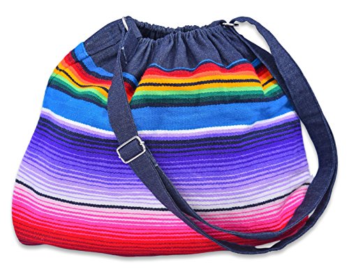 Handmade Bohemian Bag From Mexican Serape Blanket - Cinco de Mayo Hippie Boho Denim Purse Sack Bag