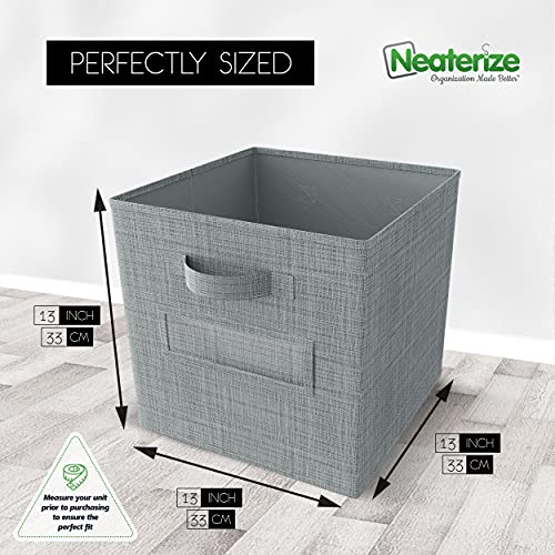 NEATERIZE 13x13x13 Large Storage Cubes - Set of 6 Storage Bins |Features Dual Fabric Handles | Cube Storage Bins | Foldable Closet Organizers and Storage | Fabric Storage Box for Home, Office (Grey)