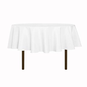 sancua round tablecloth – 60 inch – water resistant spill proof washable polyester table cloth decorative fabric table cover for dining table, buffet parties and camping, white
