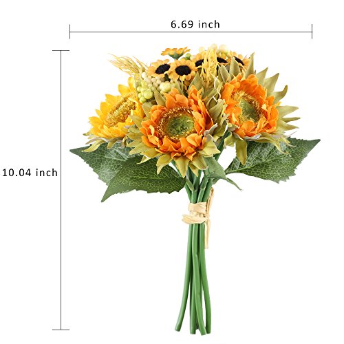 HO2NLE 2 Bundles Artificial Sunflowers Bundle Silk Plants Faux Wedding Bride Bouquet Indoor Outdoor Fall Flower Table Centerpieces Arrangements Decorations