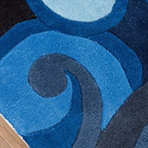 Momeni Rugs Lil' Mo Hipster Collection, Kids Themed Hand Carved & Tufted Area Rug, 8' x 10', Surf Blue