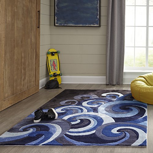 Momeni Rugs Lil' Mo Hipster Collection, Kids Themed Hand Carved & Tufted Area Rug, 8' x 10', Surf Blue