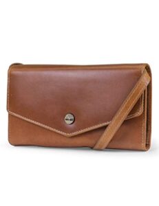 timberland womens rfid leather crossbody wallet phone bag with detachable crossbody strap cross body, cognac (buff apache), one size us