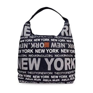 robin ruth city shoulder bag with new york city print– casual hobo shoulder bag for women – cotton canvas city bag with shoulder strap – stylish everyday/travel large shoulder pouch with zipper