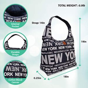 Robin Ruth City Shoulder Bag With NEW YORK CITY Print– Casual Hobo Shoulder Bag For Women – Cotton Canvas City Bag With Shoulder Strap – Stylish Everyday/Travel Large Shoulder Pouch With Zipper