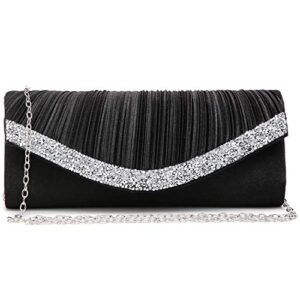 dasein women satin evening bags clutch purses wedding purse formal handbags party prom clutches with rhinestone(black)