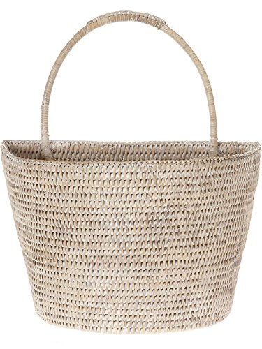 KOUBOO 1060073 La Jolla Rattan Wall Basket, Large, White Wash, 13" x 8" x 15.5"