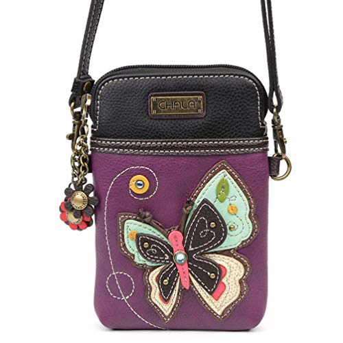 CHALA Crossbody Cell Phone Purse - Women PU Leather Multicolor Handbag with Adjustable Strap - New Butterfly Purple