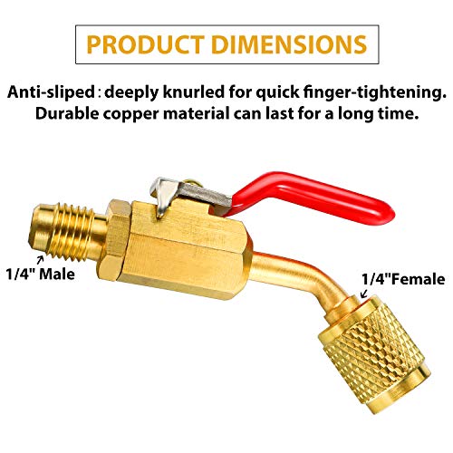 Mudder 6 Pieces Air Conditioning Refrigerant Angled Compact Ball Valve 1/4 Inch for R410A R134A R12 R22 HVAC and R12 R22 to R134A Adapters 6015 R134A Refrigerant Tank Adapter 6014 Vacuum Pump Adapter