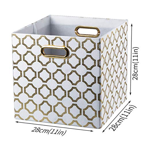 BAIST Storage Cubes Organizer Gold Storage Bins 11 inch Storage Cube Bins Collapsible Cloth Storage Cube with Metal Handles for Shelves Closet Bedroom Cloth Toys Foods Baby (2-Pack, Gold Circle)